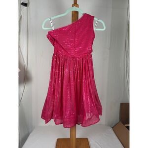 Hot Pink Sequin One Shoulder Party Dress Fit and Flare Mini Event Gown Size 0